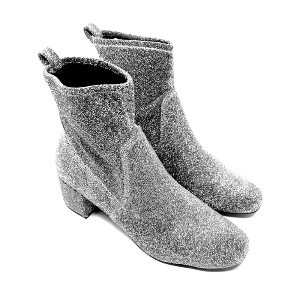 Silver Sparkle Mesh Booties - Brand New